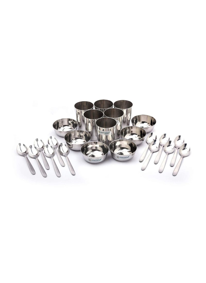 Coconut Stainless Steel Heavy Guage Mirror Finish Happy Dinner Set Serveware 30Pcs  - Image 3