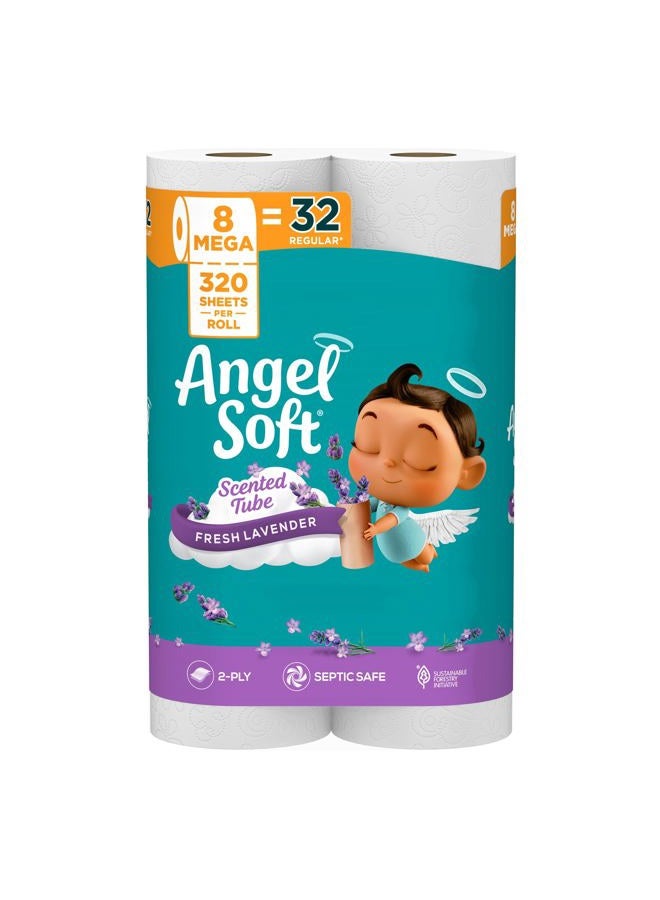 Angel Soft ورق تواليت برائحة اللافندر المنعشة، 8 لفات ميغا = 32 لفة عادية، ورق حمام مزدوج الطبقات - Image 1