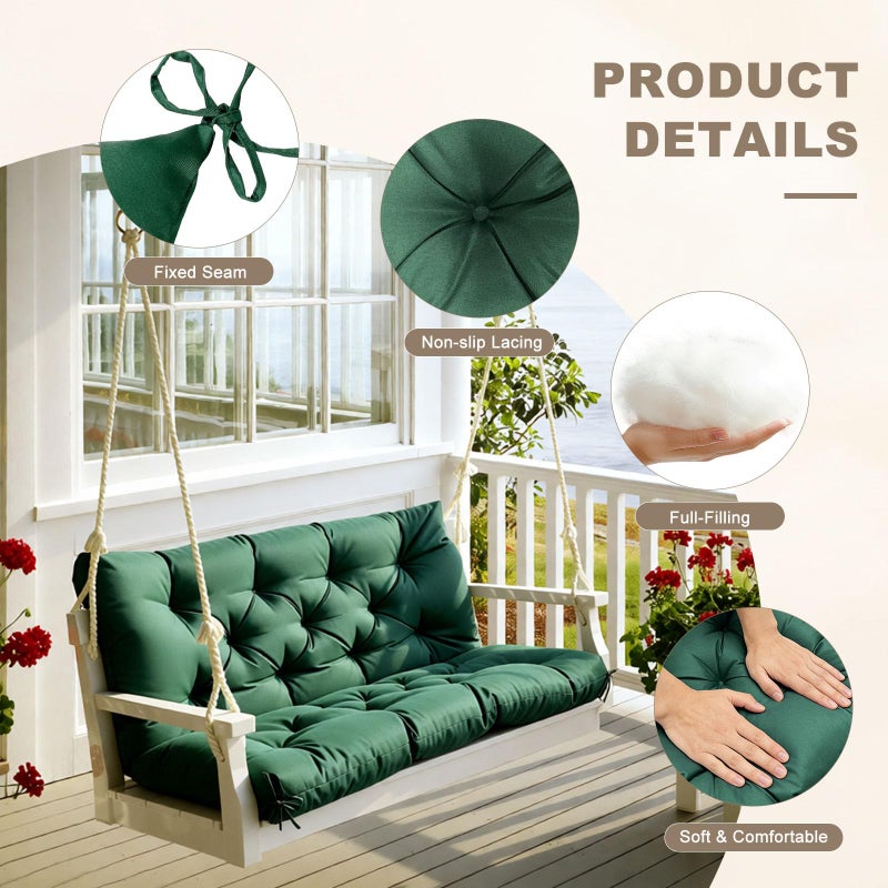 NANGELRN Porch Swing Cushion with Backrest,Waterproof Bench Cushion for Outdoor Furniture,2-3 Seater Replacement Thickened Swing Cushion with Ties,Patio,Outdoor,Backyard and Garden (Dark Green,40x40) - Image 5