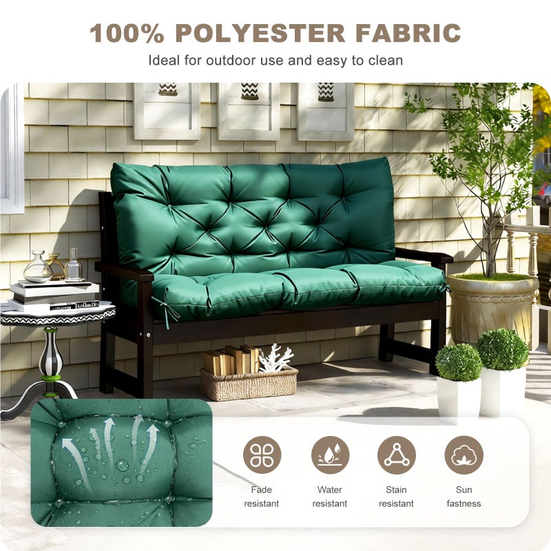 NANGELRN Porch Swing Cushion with Backrest,Waterproof Bench Cushion for Outdoor Furniture,2-3 Seater Replacement Thickened Swing Cushion with Ties,Patio,Outdoor,Backyard and Garden (Dark Green,40x40) - Image 2