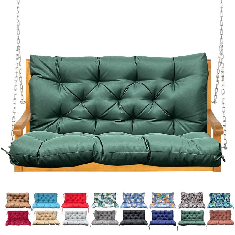 NANGELRN Porch Swing Cushion with Backrest,Waterproof Bench Cushion for Outdoor Furniture,2-3 Seater Replacement Thickened Swing Cushion with Ties,Patio,Outdoor,Backyard and Garden (Dark Green,40x40) - Image 1