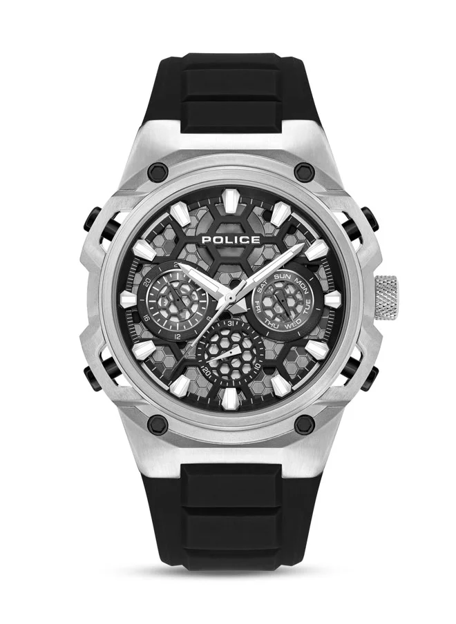 POLICE Challenger 46mm Multifunction Men's Watch with Black & Charcoal Dial, Silicone Strap