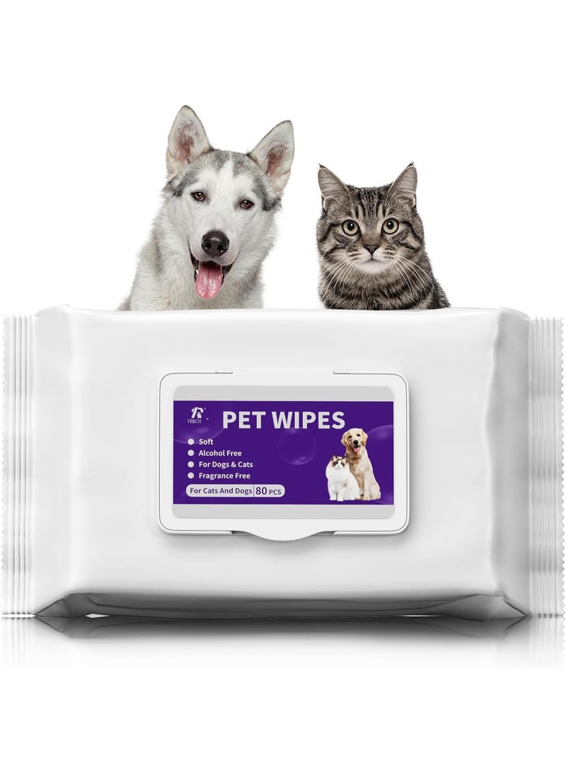 مناديل مبللة للحيوانات الأليفة، خالية من الكحول، خالية من العطور، مضادة للحساسية، لتنظيف وتجميل أقدام الكلاب والقطط ووجوهها (80 منديلًا)