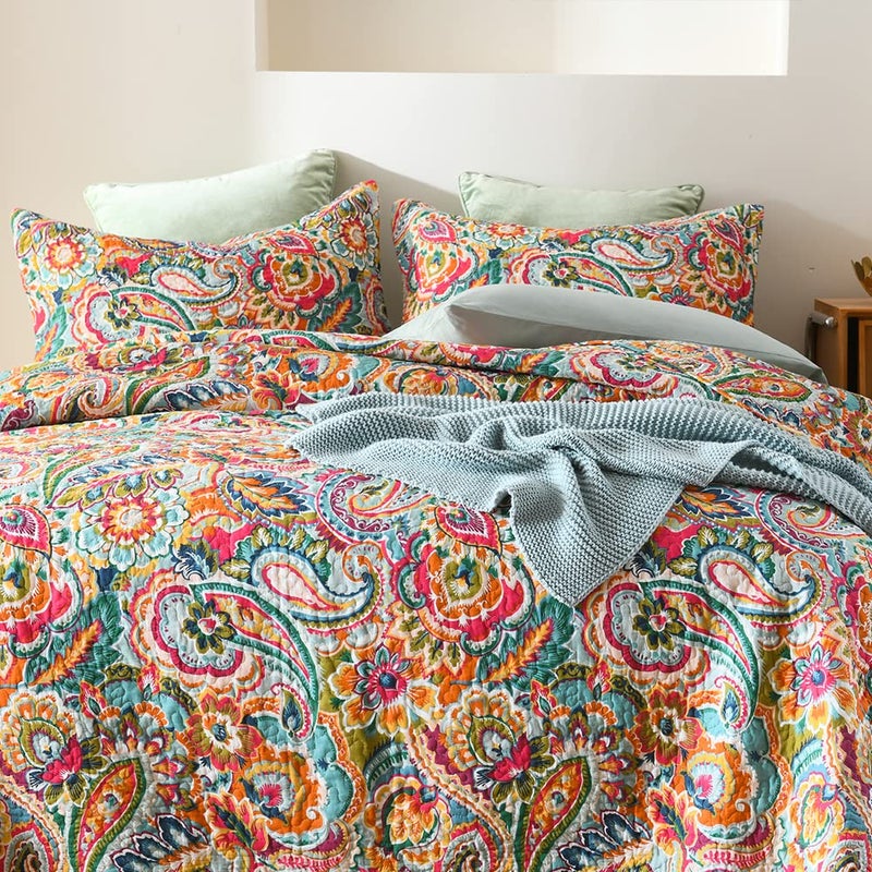 VISIMISI Cotton Bedspread Quilt Sets, Reversible Bedding Coverlet Sets Comforter, Gorgeous Red Floral Paisley Bedspread, King Size - Image 2