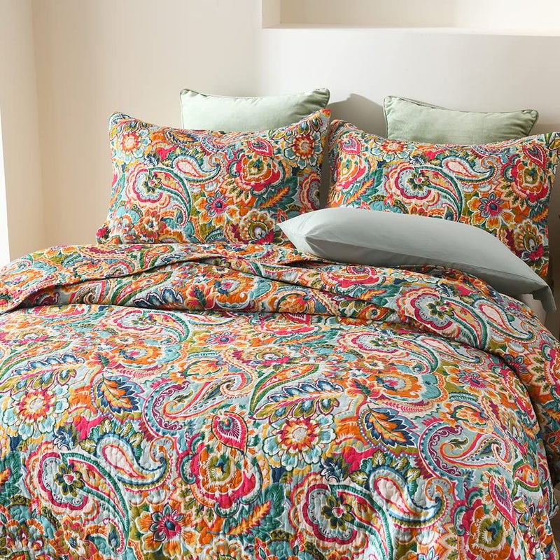 VISIMISI Cotton Bedspread Quilt Sets, Reversible Bedding Coverlet Sets Comforter, Gorgeous Red Floral Paisley Bedspread, King Size - Image 5
