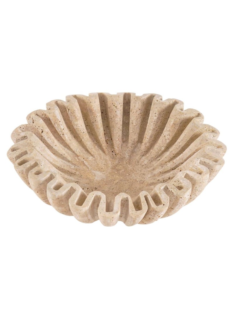 SPESHSTONES Travertine Ruffle Bowl 8 Inch Large Decorative Fruit Holder for Kitchen Counter & Dining Table Centerpiece - Stone Beige Fluted and Scalloped Bowls for Coffee Tables & Modern Home Decor - Image 1