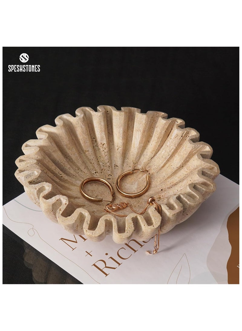 SPESHSTONES Travertine Ruffle Bowl 8 Inch Large Decorative Fruit Holder for Kitchen Counter & Dining Table Centerpiece - Stone Beige Fluted and Scalloped Bowls for Coffee Tables & Modern Home Decor - Image 2