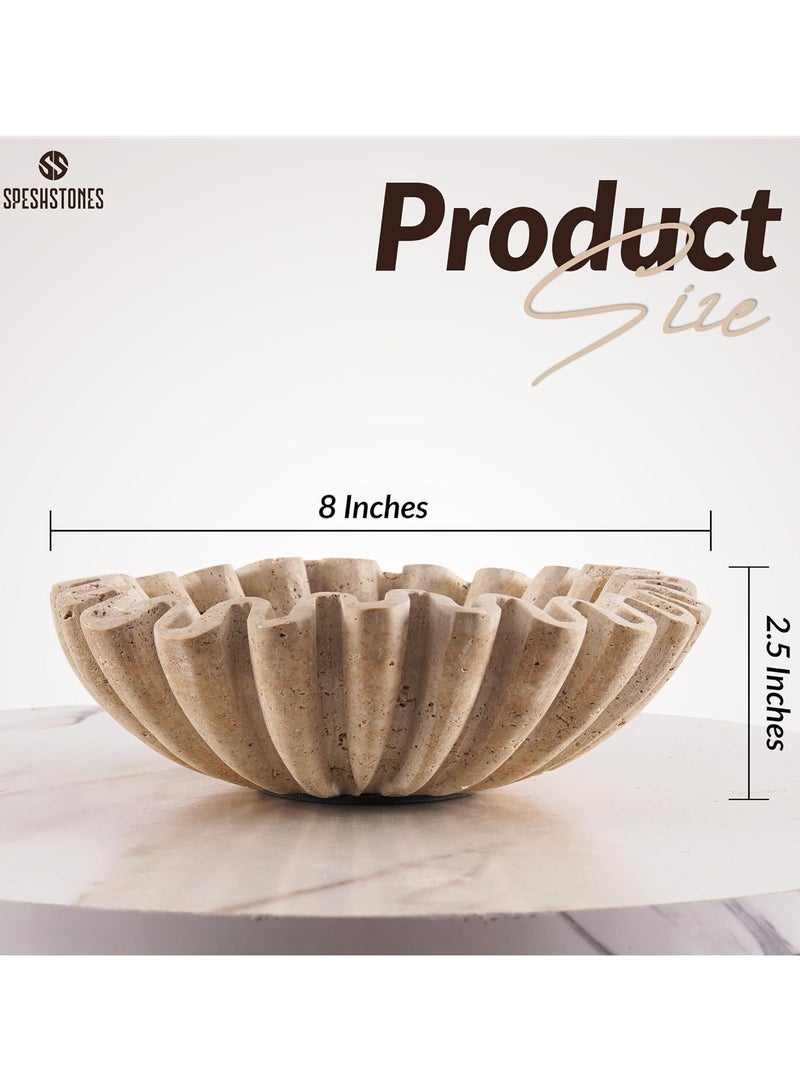 SPESHSTONES Travertine Ruffle Bowl 8 Inch Large Decorative Fruit Holder for Kitchen Counter & Dining Table Centerpiece - Stone Beige Fluted and Scalloped Bowls for Coffee Tables & Modern Home Decor - Image 3