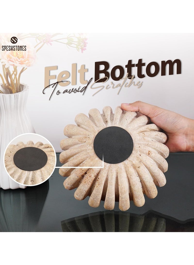 SPESHSTONES Travertine Ruffle Bowl 8 Inch Large Decorative Fruit Holder for Kitchen Counter & Dining Table Centerpiece - Stone Beige Fluted and Scalloped Bowls for Coffee Tables & Modern Home Decor - Image 4