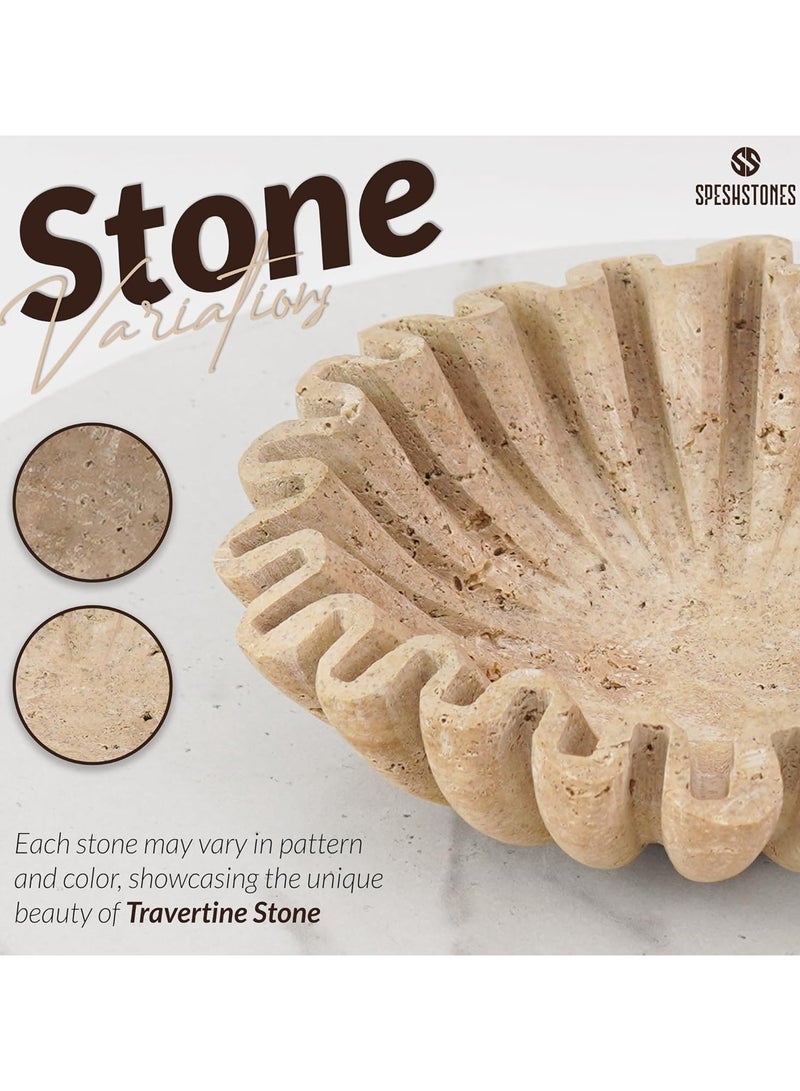 SPESHSTONES Travertine Ruffle Bowl 8 Inch Large Decorative Fruit Holder for Kitchen Counter & Dining Table Centerpiece - Stone Beige Fluted and Scalloped Bowls for Coffee Tables & Modern Home Decor - Image 5