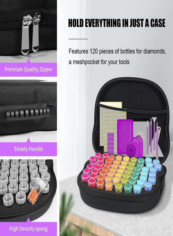 ZORETCO Diamond Painting Storage Containers,120 Slots Diamond Art Accessories, 5D Diamond Painting Kits with Tools for Jewelry Bead Rhinestones Organizer (120-Black) - Image 2