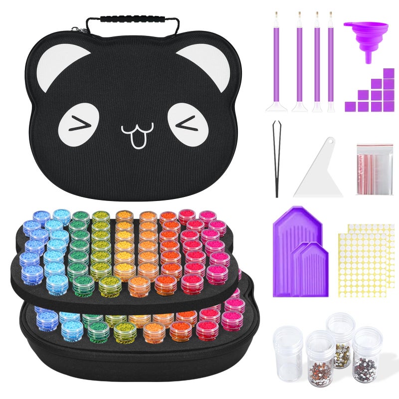 ZORETCO Diamond Painting Storage Containers,120 Slots Diamond Art Accessories, 5D Diamond Painting Kits with Tools for Jewelry Bead Rhinestones Organizer (120-Black) - Image 1