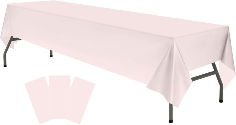 Plastic Light Pink Tablecloths 3 Pack Disposable Table Covers 54 x 108 Baby Pale Pink Table Cloths for Parties Bridal Shower Engagement Wedding Birthday Fits 6 to 8 Foot Rectangle Tables