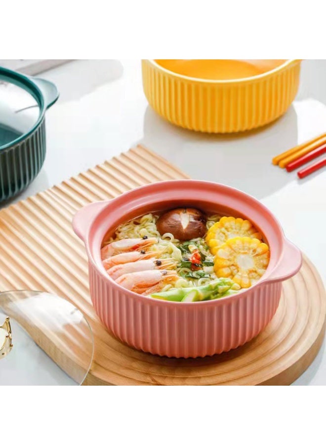 وعاء شوربة سيراميك بغطاء ومقبضين جانبيين سعة 1 لتر، طبق شوربة ونودلز عميق حراري للمطبخ، وعاء تقديم حراري مقاوم للحرارة للاستخدام في الميكروويف وغسالة الصحون، صحن تقديم بورسلين فاخر 19.5×16.5×7.5 سم لتقديم الشوربة والمكرونة واليخنات والأرز والسلطات والأطعمة الساخنة والباردة، وعاء تقديم أنيق للمطبخ العصري وللاستخدام اليومي في المنزل والمطاعم - Image 3