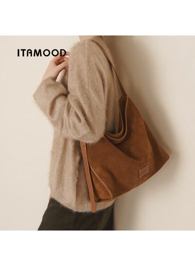 Mood Suede Hobo Tote Bag, Cowhide Large Capacity Commuter Crossbody Bag For Women, New Year Gift - Image 1