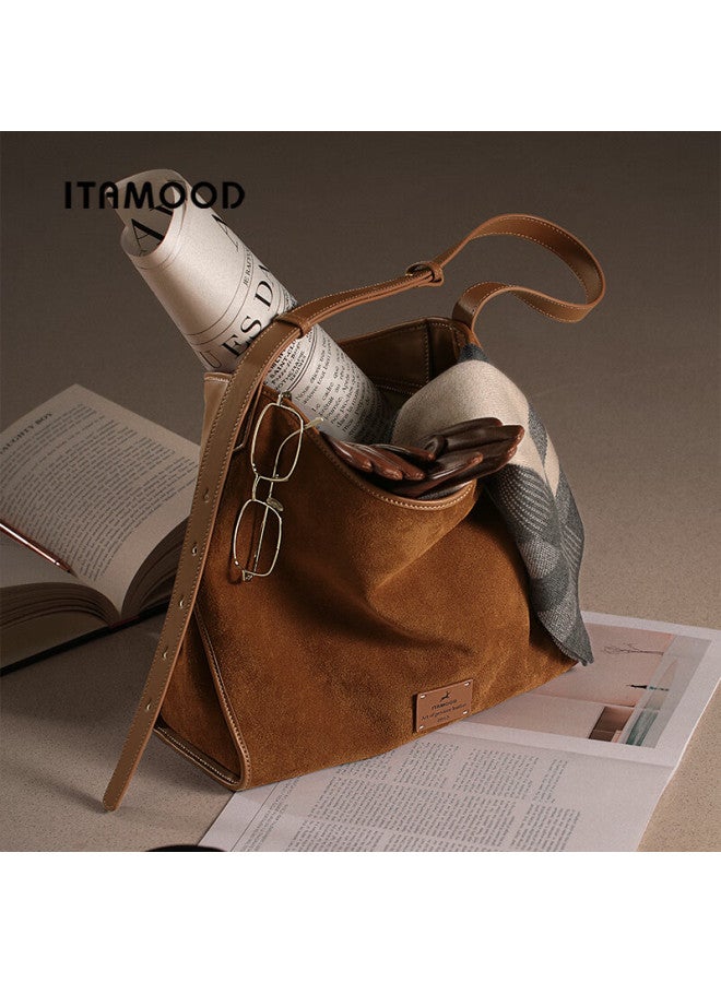 Mood Suede Hobo Tote Bag, Cowhide Large Capacity Commuter Crossbody Bag For Women, New Year Gift - Image 5