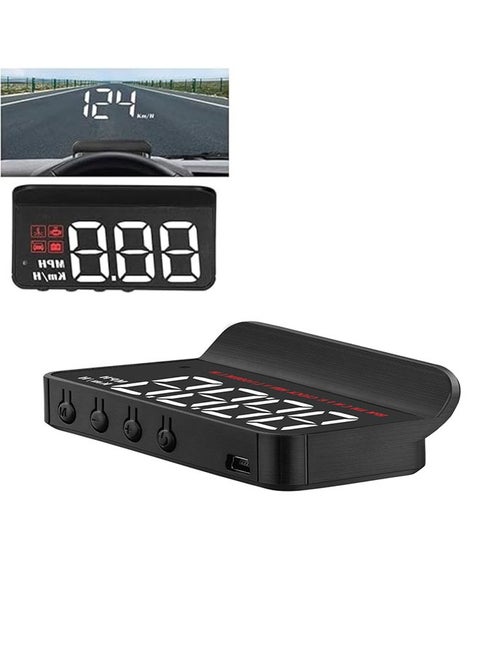 Car Portable Speed Monitor, M5 Head Up Display Car Universal HUD with OBD Cable, Speedometer Engine RPM Water Temperature Overspeed Warning Mileage All in One, Suitable for Most Vehicles After 2008