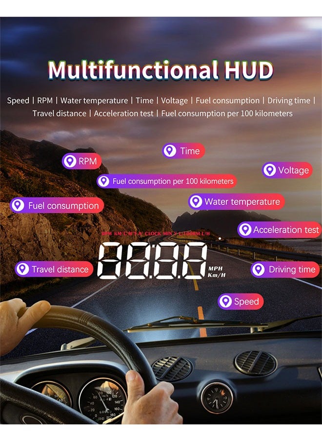Sthxyfaith - Car Portable Speed Monitor, M5 Head Up Display Car Universal HUD with OBD Cable, Speedometer Engine RPM Water Temperature Overspeed Warning Mileage All in One, Suitable for Most Vehicles After 2008 - Image 1
