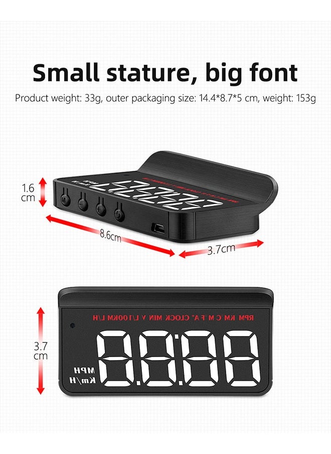 Sthxyfaith - Car Portable Speed Monitor, M5 Head Up Display Car Universal HUD with OBD Cable, Speedometer Engine RPM Water Temperature Overspeed Warning Mileage All in One, Suitable for Most Vehicles After 2008 - Image 1