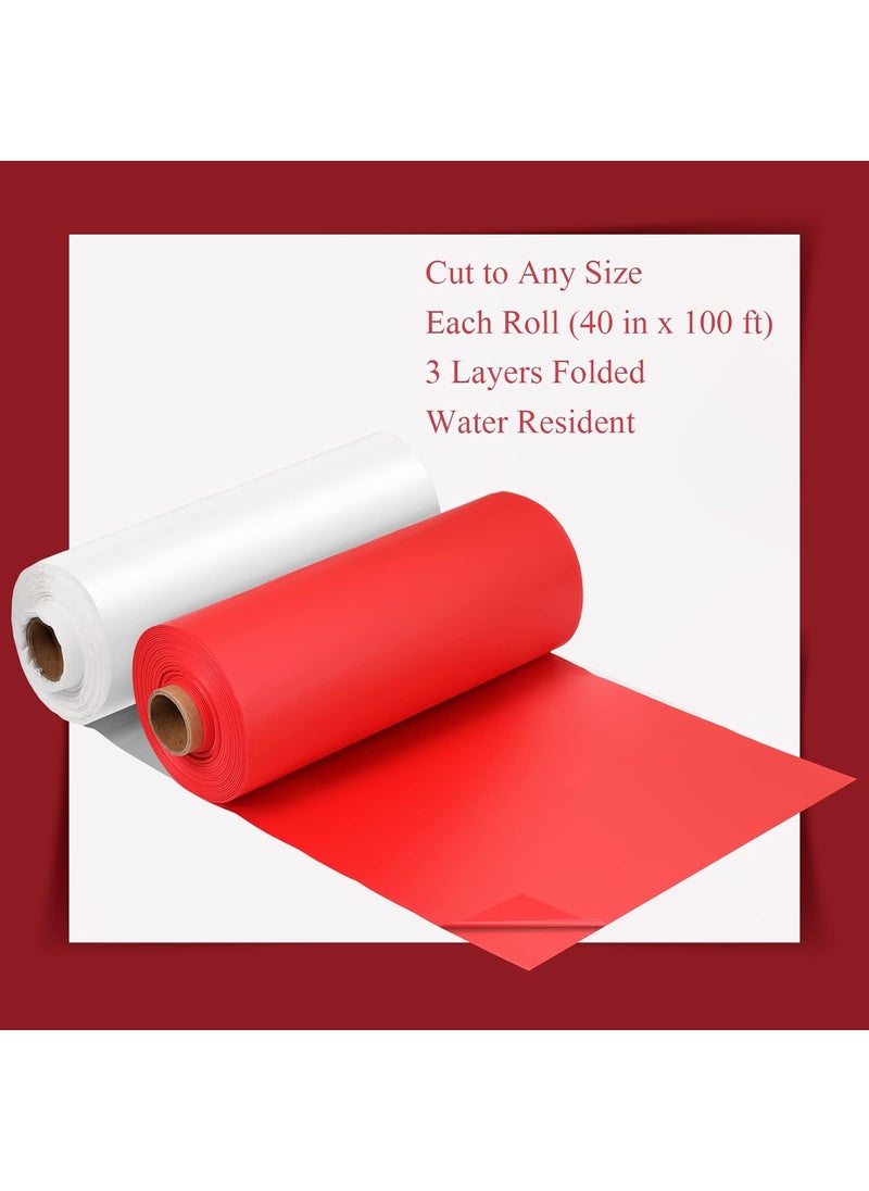 Moukeren Moukeren 40 x 100 Circus Tablecloth Roll Plastic Tablecloth Disposable DIY Carnival Tent Party Supplies for Big Top Tent Backdrop Curtains Ceiling Wall DrapesWhite Red2 Roll  - Image 2