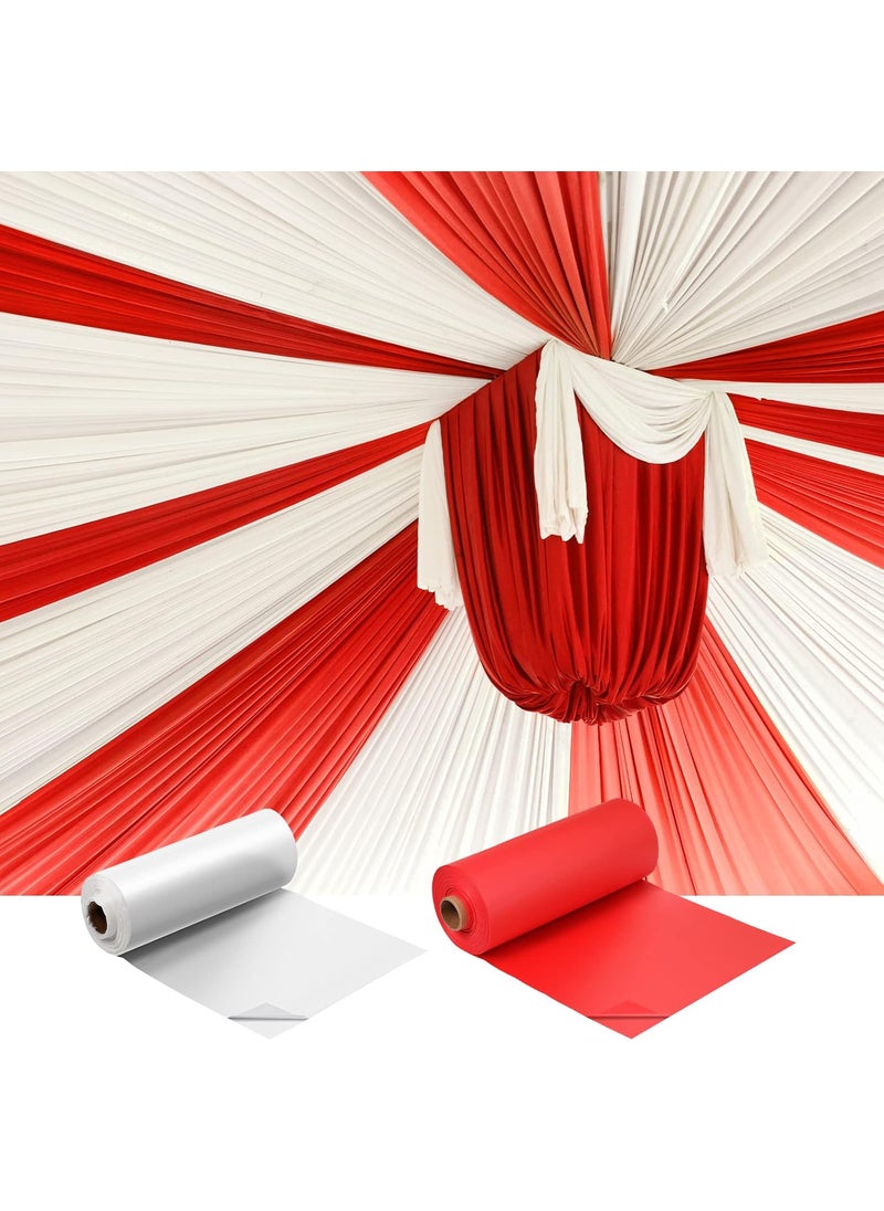 Moukeren Moukeren 40 x 100 Circus Tablecloth Roll Plastic Tablecloth Disposable DIY Carnival Tent Party Supplies for Big Top Tent Backdrop Curtains Ceiling Wall DrapesWhite Red2 Roll  - Image 1