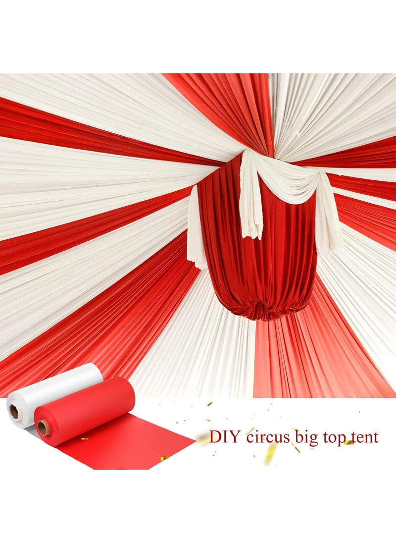Moukeren Moukeren 40 x 100 Circus Tablecloth Roll Plastic Tablecloth Disposable DIY Carnival Tent Party Supplies for Big Top Tent Backdrop Curtains Ceiling Wall DrapesWhite Red2 Roll  - Image 4