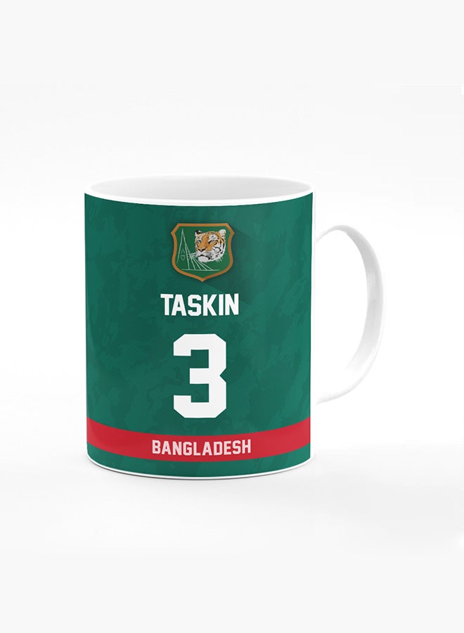 Stylizedd Designer Printed Coffee Mug with Heavy Duty Handle 11oz Ceramic Personalised Gift Mugs Cup - Cricket Player - Taskin Ahmed, Jersey Number - 3 (With Logo) - Image 1