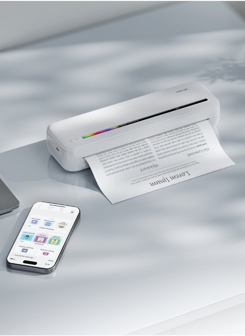 GREEN LION Portable Thermal Printer with 300 DPI Resolution / Inkless Printing / A4 Format Support / Fast Printing / Bluetooth Thermal Printer - White  - Image 2