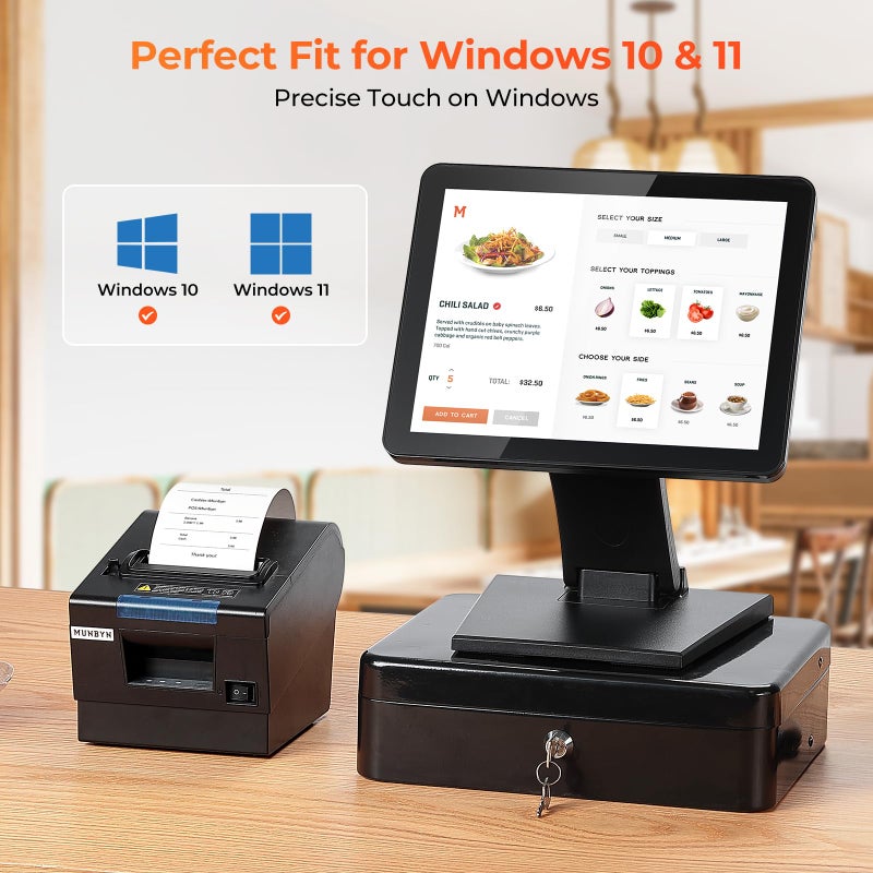 MUNBYN 12-inch POS Touchscreen Monitor, LED POS Monitor, HDMI/VGA Capacitive Screen Display, Foldable Stand for Small Business, Retail, Restaurant, Bar, No Driver Required, 2Y Protection - Image 3