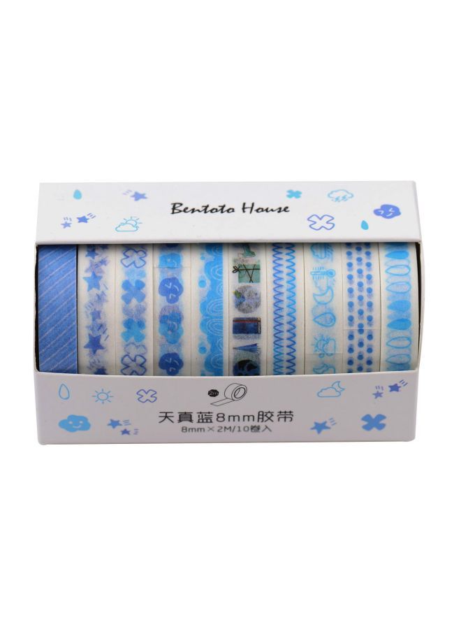 NIBEMINENT 10-Piece Printed Japanese Paper Tape Rolls Blue/White - Image 1