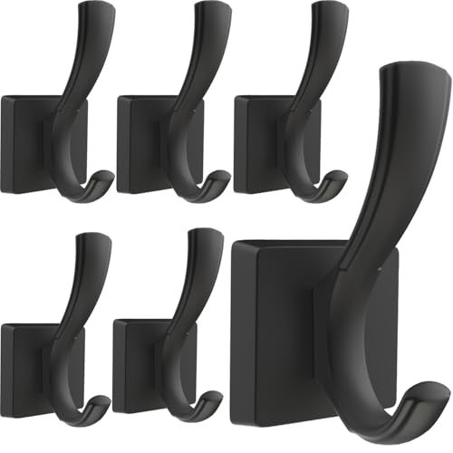 TOFIIGREM Black Towel Hooks Coat Hooks for Wall, Hand Towel Holder Robe Hook for Bathroom, Entryway Hat Hooks for Hanging Coat Towels Keys Hats (6 Pack) - Image 1