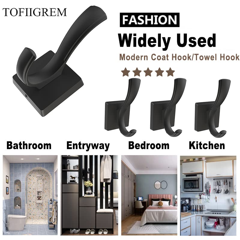 TOFIIGREM Black Towel Hooks Coat Hooks for Wall, Hand Towel Holder Robe Hook for Bathroom, Entryway Hat Hooks for Hanging Coat Towels Keys Hats (6 Pack) - Image 5