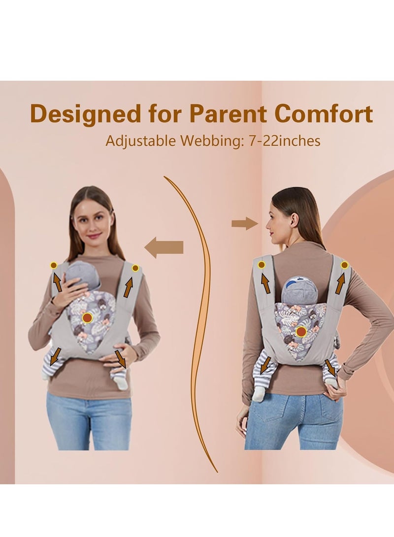 حمالة أطفال قابلة للتعديل وخفيفة الوزن للمواليد الجدد حتى toddlers، حمالة مريحة للرضع 7-45 رطل، وضعيات حمل أمامية وخلفية، هدية مثالية في حفل الاستحمام باللون الرمادي - Image 4