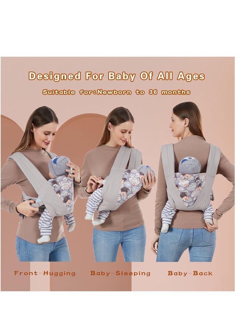 حمالة أطفال قابلة للتعديل وخفيفة الوزن للمواليد الجدد حتى toddlers، حمالة مريحة للرضع 7-45 رطل، وضعيات حمل أمامية وخلفية، هدية مثالية في حفل الاستحمام باللون الرمادي - Image 2