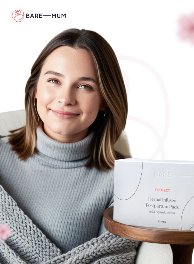 BARE-MUM Herbal Infused Postpartum Pads | Organic Cotton | Leak-Proof & Ultra Absorbent | 4-Layer Core | Natural Herbal Blend | Soft & Comfortable | 10 Pads | 20.3 x 6.4 x 4.5 CM - Image 2