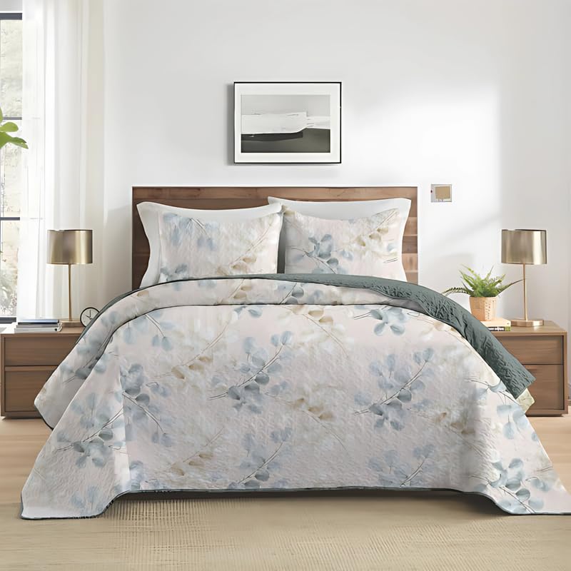 MGeezz MGeez King Size Quilt Set, 3-Piece Lightweight Soft Bedspread Coverlet (104x90 in) with 2 Pillow Shams (20x36 in) for All Season, Tulip with Cream - Image 1