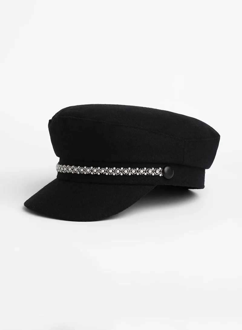 صوص هاوت Embellish-Lined Breton Cap - Midnight Black