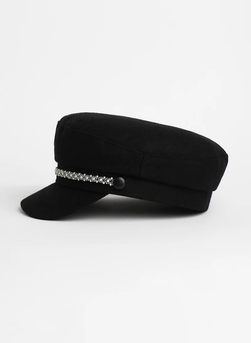 صوص هاوت Embellish-Lined Breton Cap - Midnight Black