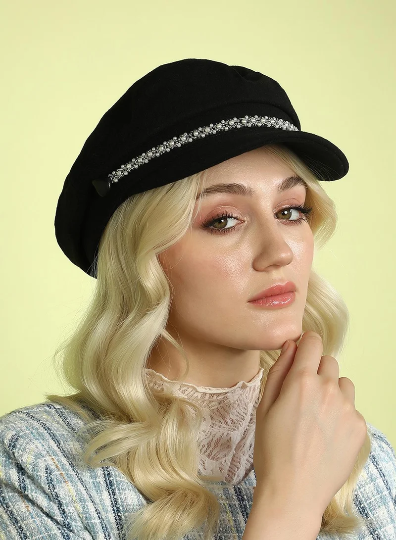 صوص هاوت Embellish-Lined Breton Cap - Midnight Black