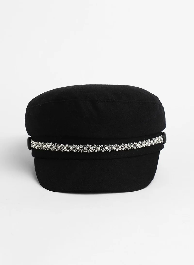 صوص هاوت Embellish-Lined Breton Cap - Midnight Black