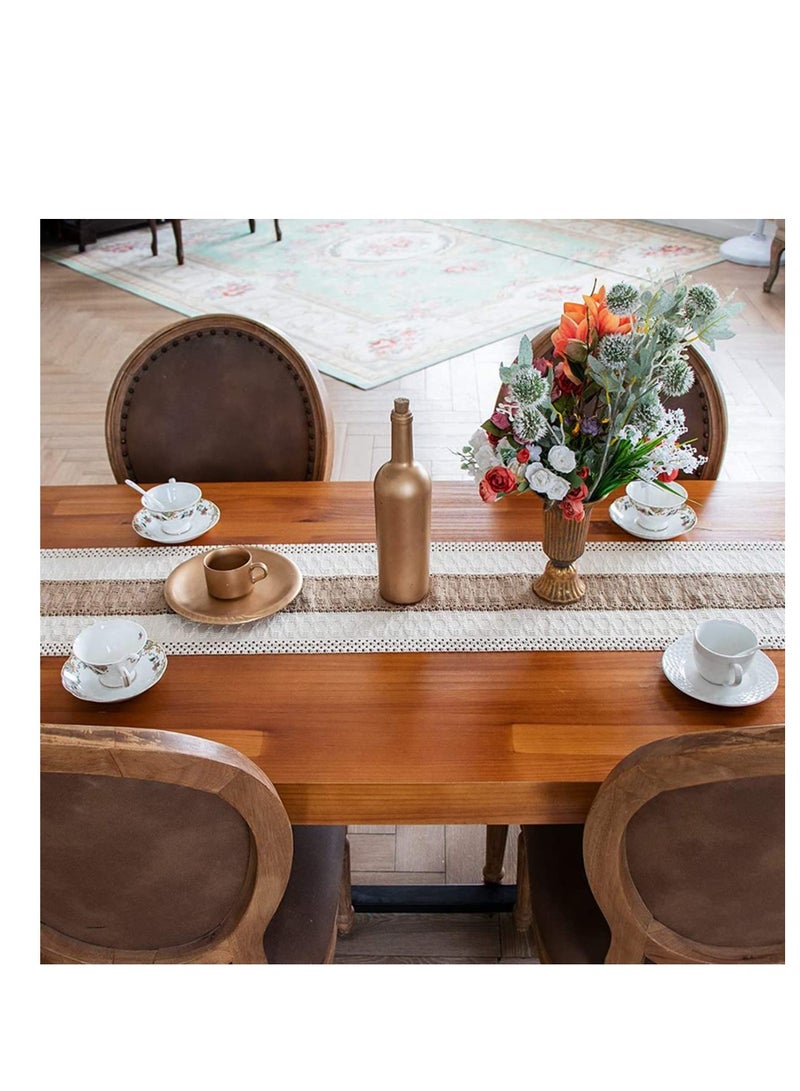 Macrame Table Runner Burlap Table Runners Farmhouse Style Boho Table Runners with Tassels Rustic Splicing Cotton Table Runner for Wedding Home and Dining Table Decor 12  71 Inch - Image 4