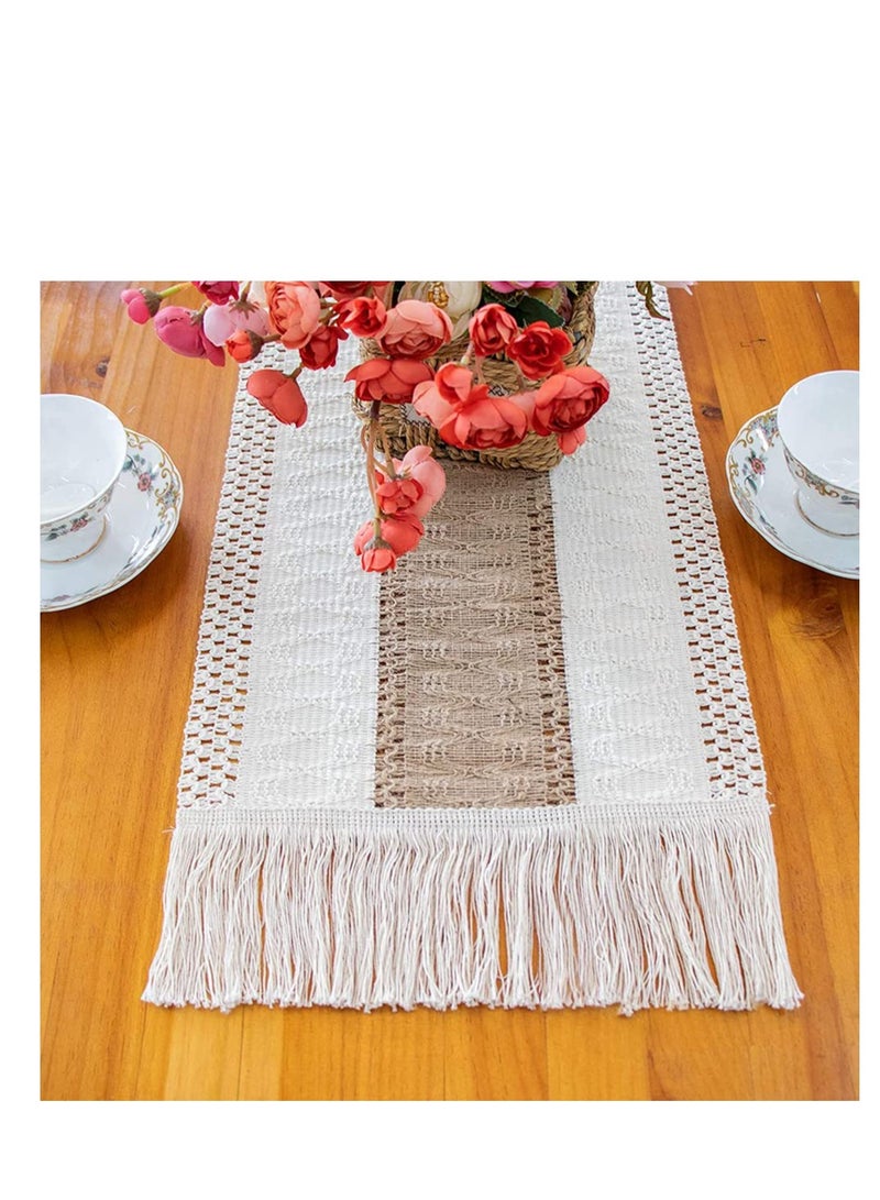 Macrame Table Runner Burlap Table Runners Farmhouse Style Boho Table Runners with Tassels Rustic Splicing Cotton Table Runner for Wedding Home and Dining Table Decor 12  71 Inch - Image 3