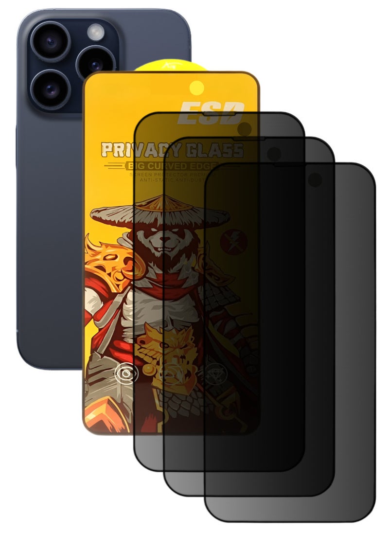 ESD 3 Pieces Tempered Dustproof Privacy Glass Screen Protector Compatible For iPhone 15 Pro Max - Image 1