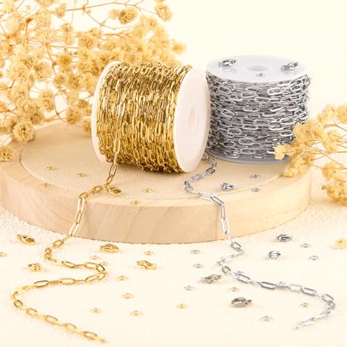 UMAOKANG 2 Rolls Stainless Steel Chains for Jewelry Making 32.8 Feet Paperclip Chain on Spool with Jewelry Findings - Image 5