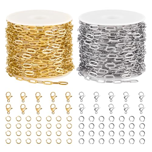 UMAOKANG 2 Rolls Stainless Steel Chains for Jewelry Making 32.8 Feet Paperclip Chain on Spool with Jewelry Findings - Image 1