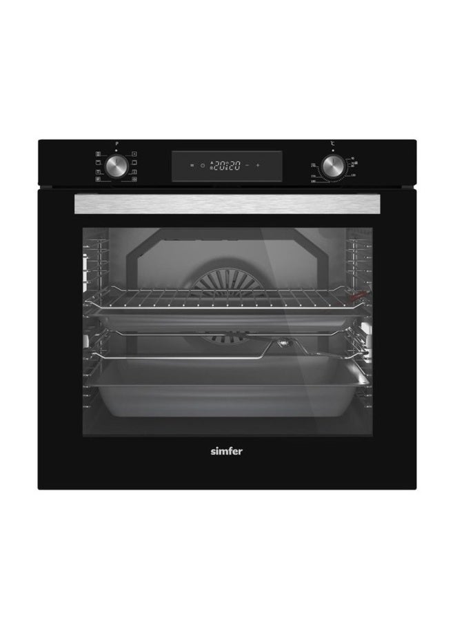 Built-In Gas Oven 60 cm Black Glass, Digital Timer, Turbo Fan, Cooling Fan, Italian Oven & Grill Burners, LED Oven Light, Triple Glass Door (Low-E), Hydraulic Hinges, Auto Ignition, Full Safety – Model BO60GG01