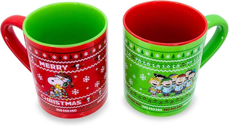 Peanuts Charlie Brown and Snoopy Christmas Sweaters Ceramic Mugs Set of 2  14Ounce Coffee Cups - Image 3