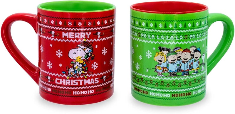 Peanuts Charlie Brown and Snoopy Christmas Sweaters Ceramic Mugs Set of 2  14Ounce Coffee Cups - Image 1