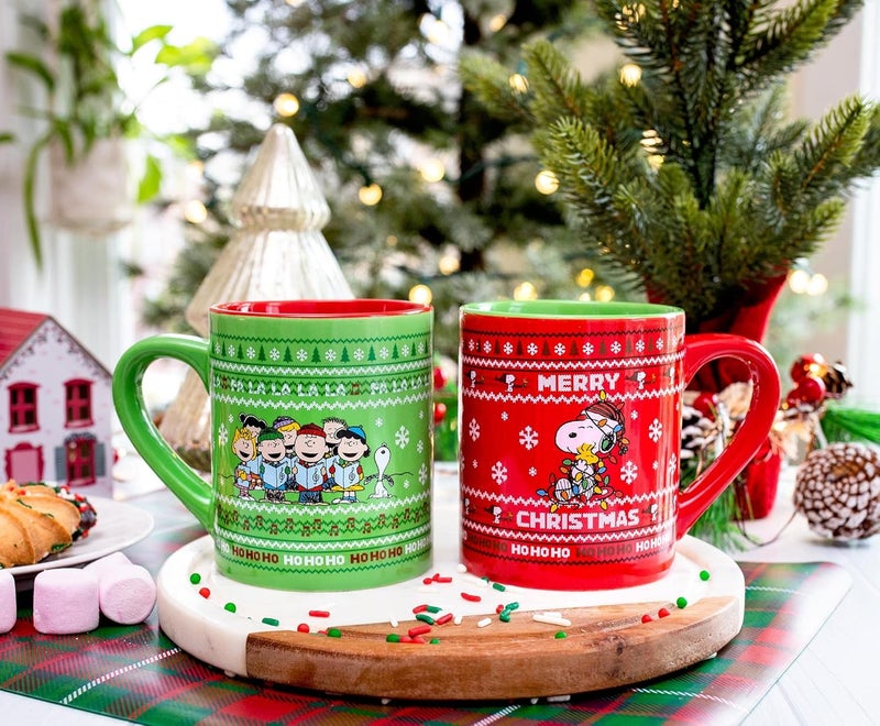 Peanuts Charlie Brown and Snoopy Christmas Sweaters Ceramic Mugs Set of 2  14Ounce Coffee Cups - Image 4