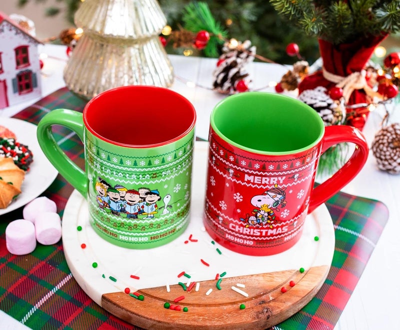 Peanuts Charlie Brown and Snoopy Christmas Sweaters Ceramic Mugs Set of 2  14Ounce Coffee Cups - Image 5